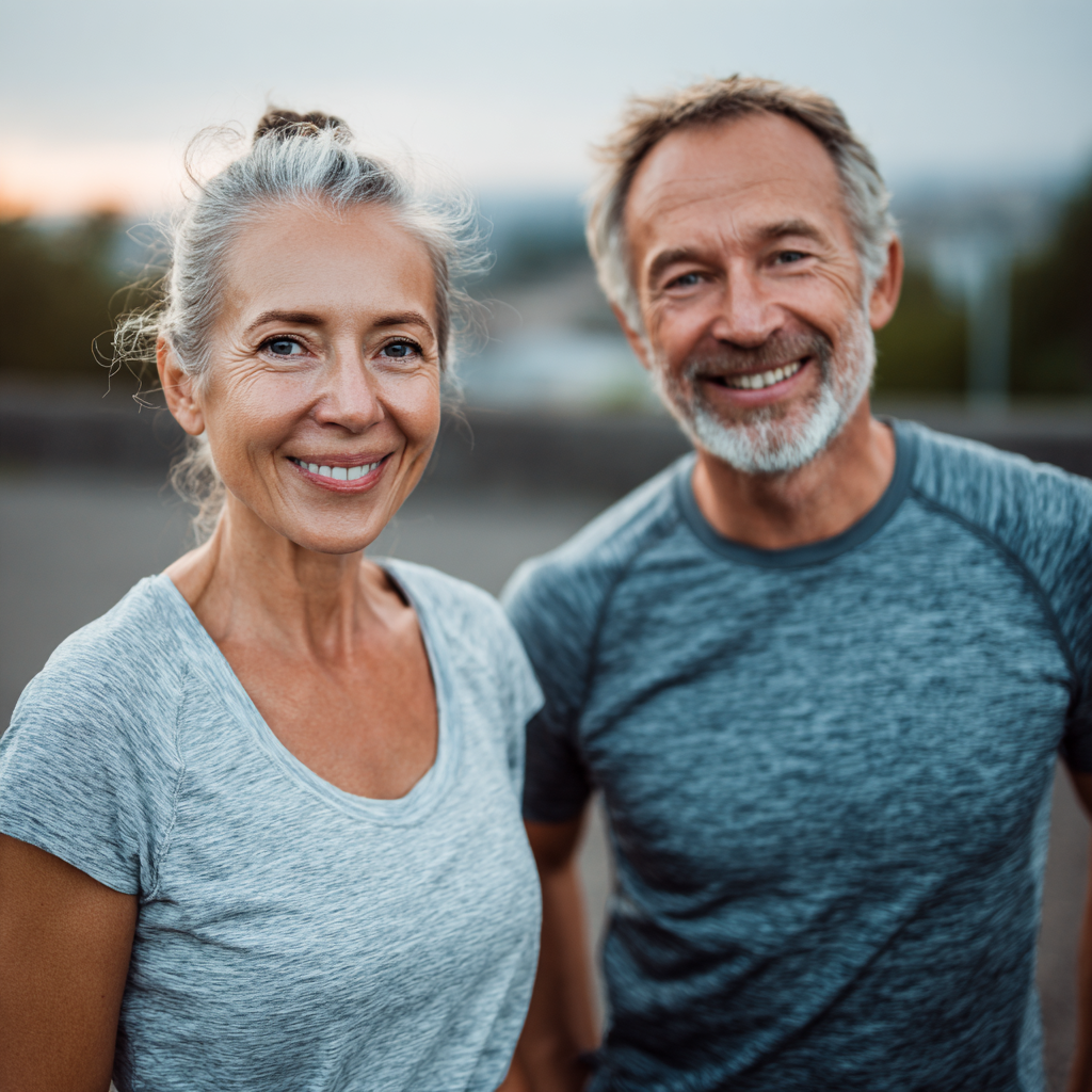 Щаслива жінка європейської зовнішності віком 35-40 років з чистою здоровою шкірою, усміхається, стоїть на фоні зелені, природне освітлення, реалістичний стиль